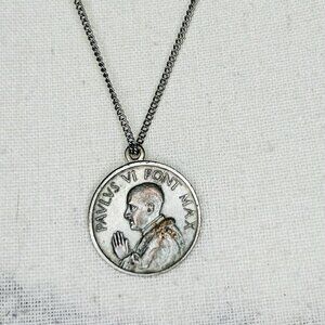 Vintage Medal Paulus VI Pont Max Pope Medallion Pendant Necklace Roma 11.5"